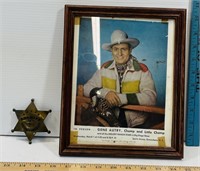 Vintage Framed Gene Autry Photo & Sheriff Pin