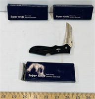 3 Stainless Steel “Super Knife” Pocket Knives