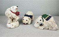 Three David Frykman Polar Bear Figurines