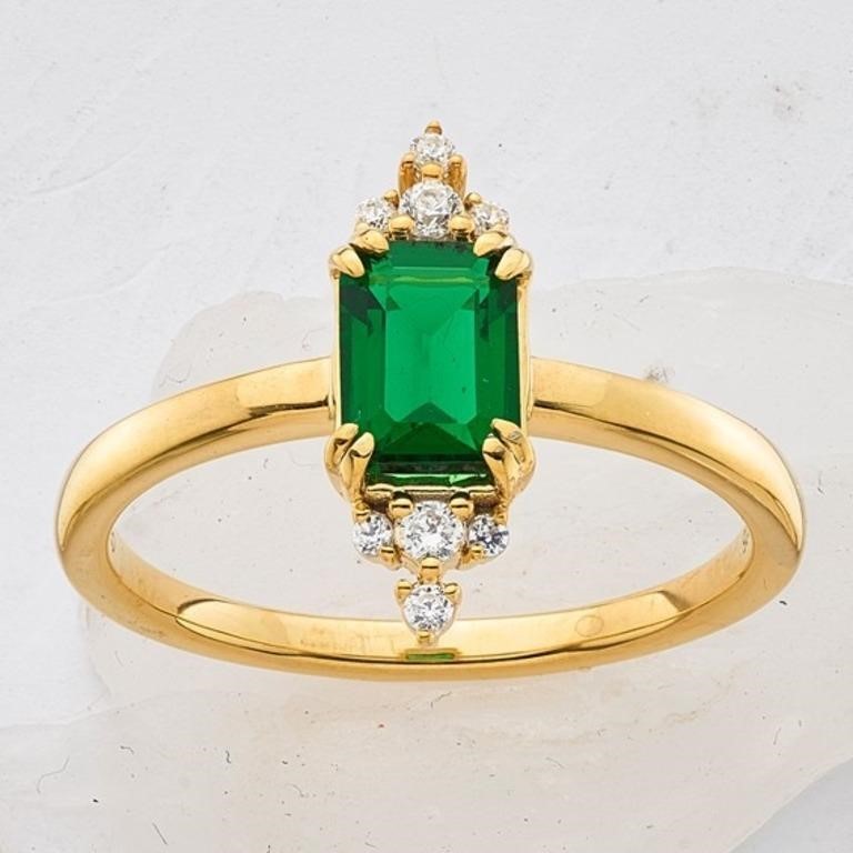 10k Created Emerald Diamond Fashion Ring