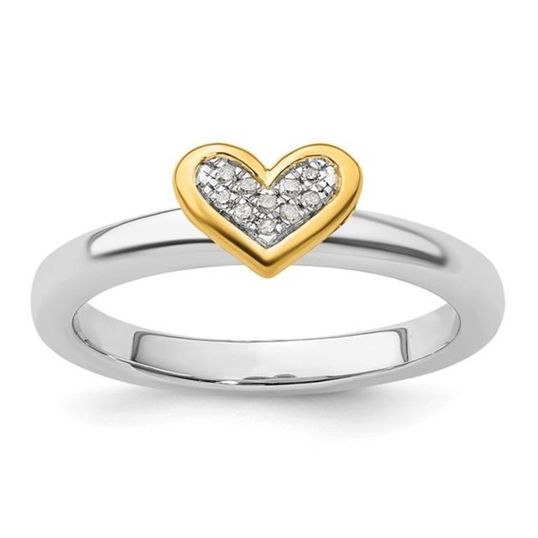 Sterling Silver Gold-plated Heart Diamond Ring