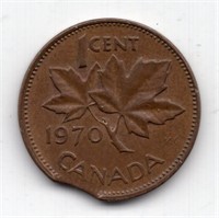 1970 Canada Clipped Planchet Error Cent