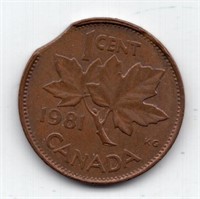 1981 Canada Clipped Planchet Error Cent