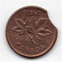 1962 Canada Clipped Planchet Error Cent