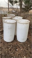 6 Plastic 35 Gallon Barrels