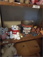 SHELF OF VARIOUS CHILDREN’S ITEMS AND TOYS