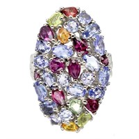 Natural Tanzanite Peridot Rhodolite Sapphire Ring