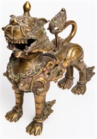 Antique Bronze Chinese Tibetan Foo Dog Lion Statue