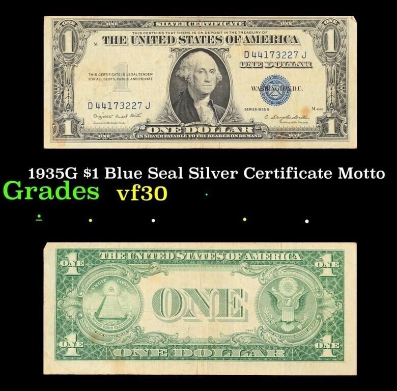 1935G $1 Blue Seal Silver Certificate Grades vf++