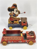 VINTAGE FISHER PRICE MICKEY MOUSE & FIRE TRUCK