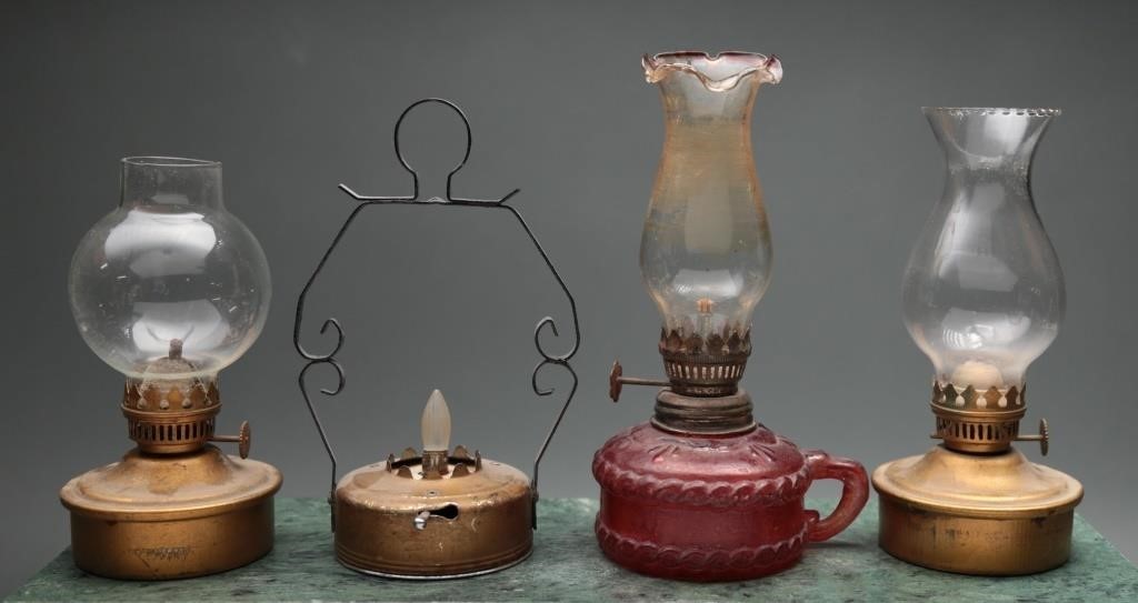 Vintage Collection of Brass & Glass Oil Lamps