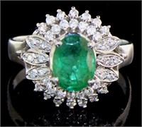Platinum 1.61 ct Natural Emerald & Diamond Ring