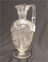 Good etched glass claret jug with floral design