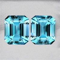 Natural Cambodian Blue Zircon Pair {Flawless-VVS1}