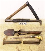 Tray lot assorted primitive/tools, F-G: 10”