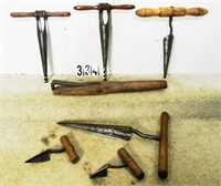 Tray lot 7 – Assorted tools, G-Vg: cooper’s hoop