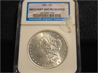1885 Morgan Silver Dollar-Graded Brillian Uncirc.