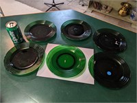 6 VTG Green Glass Plates