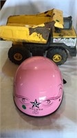 Tonka Toy in motorcycle helmet
