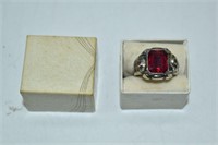 Sterling & 10K Top - Red Stone Ring