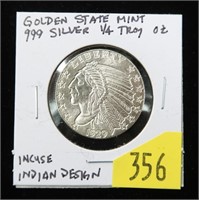 Indian Head 1/4 Troy oz. .999 silver Golden