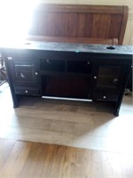 Black wood hutch with glass doors and lights-