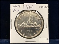 1955 Can Silver Dollar  MS62  FWL