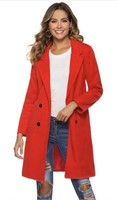 WOMENS NOTCHED LAPEL TRENCH COAT RED SIZE SMALL