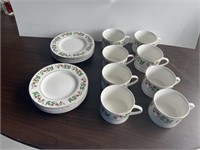 Set of 16 Christmas tea cups, and saucers