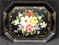 Vintage Toleware Serving Tray - Black and Gold wit