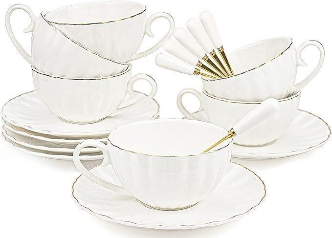 $50 6 Set Royal Tea Cups & Saucers with Gold Trim