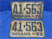 Pair: 1929 Indiana license plates (original cond)