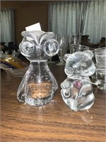 Fenton Glass bear & owl paperweight