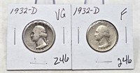 (2) 1932-D Quarters VG-F