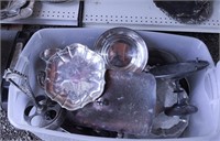 Box of Silver Plated Trays and Miscellaneous