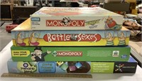 4 games - Monopoly Jr,Battle of the Sexes, My