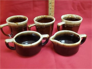 (3) McCoy D Handle Mugs, Sugar & Creamer