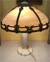 Antique slag glass table lamp, nice original