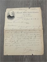 Antique 1887 Mercantile Mutual Accident Letter