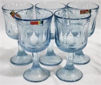 5 Fostoria Woodland Blue 6" Wine Glasses