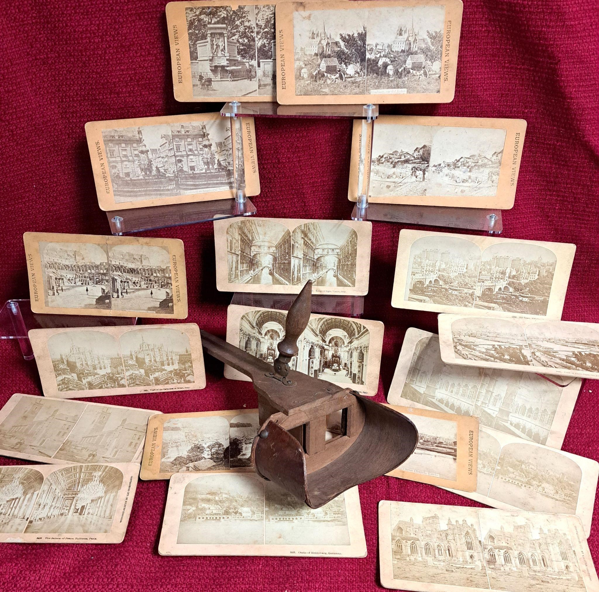 ANTIQUE STEREOSCOPE READER & STEREOVIEW CARDS