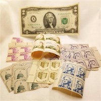 1976 $2 Bill & 1970-80s Stamps