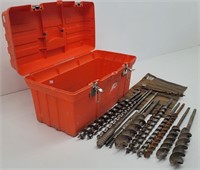 Orange Tool Box w / Large Wood Drill Bits