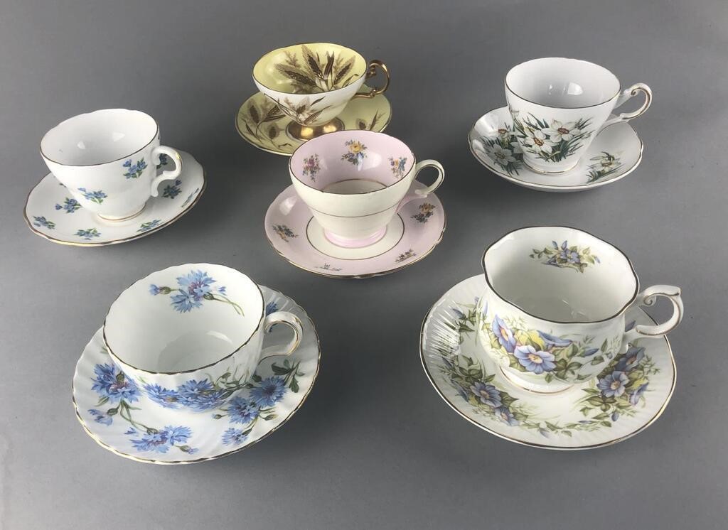 6 English Cups & Saucers Shelly Adderley Queen's