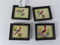 Vintage Set of 4 Framed  Feather Art Bird Pictures
