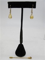 14KT CITRINE EARRINGS WITH 14KT DIAMOND STICK PIN