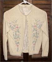 1950's Embroidered Flowers Wool Sweater, Faux