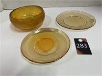 Carnival Glass Bowl & Saucers