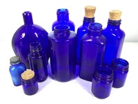 (11) Cobalt Glass Bottles / Jars