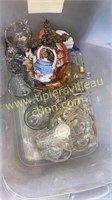 Tote of glassware, dishes, figurines